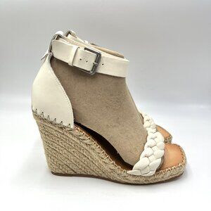 Dolce Vita 7.5M Cream Leather Braided Espadrille Wedges Sandals Heels Shoes